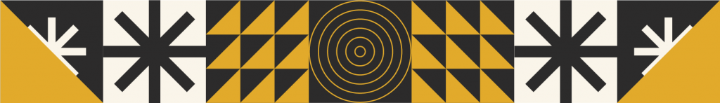 Żółte, białe i czarne figury geometryczne.