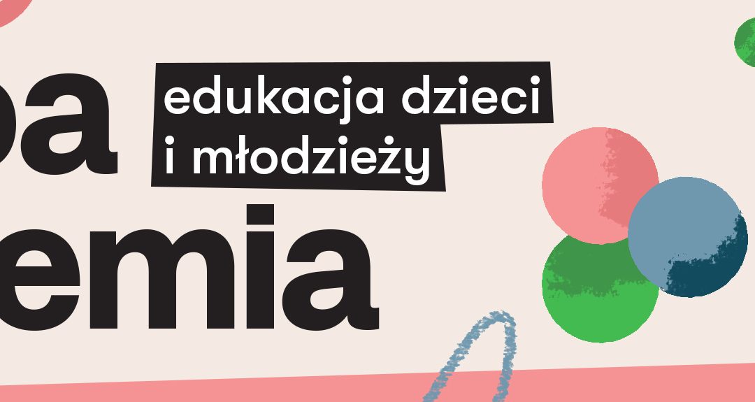 Grafika: kolorowe plamy oraz przybory do malowania na beżowym tle. Czarnt napis: Młoda akademia. Edukacja dzieci i młodzieży.